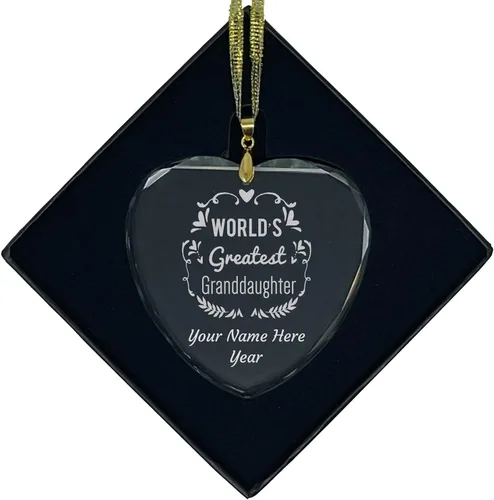 Vista 8 de LaserGram Personalized Glass Christmas Ornament, World's Greatest Granddaughter, Custom Laser Engraved Gift Idea (Diamond Shape)