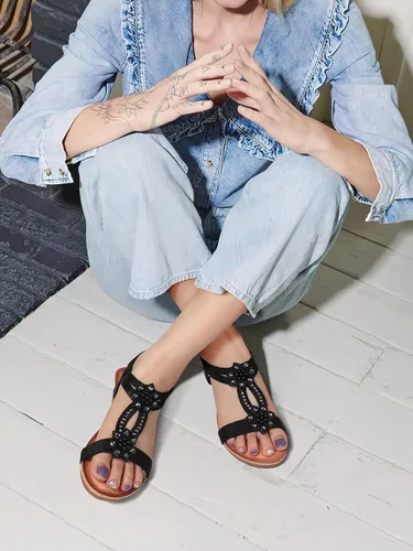Vista 2 de SHIBEVER Womens Wedge Sandals Dressy: Comfortable Low Heels Sandals Summer 2702-negro