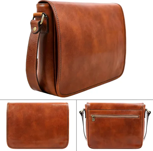 Vista 4 de Bolso bandolera de cuero para hombre bolso cruzado hecho a mano bolso de hombro fabricado en Italia resistente al tiempo