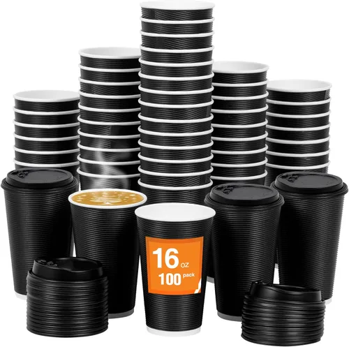 Vista 55 de Paquete de 100 tazas de café desechables de 8 onzas, tazas de papel desechables de color marrón a granel, tazas de café para té caliente, chocolate