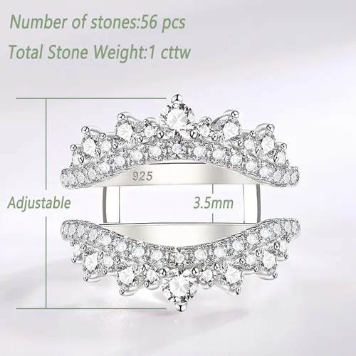 Vista 5 de Wuziwen Anillo de boda curvado para mujer, anillo reforzador, protector para anillos de compromiso, plata de ley 925 CZ