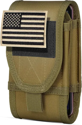 Vista 10 de Funda de teléfono de doble capacidad, bolsa táctica Molle para cinturón con parche de bandera para iPhone 17 Pro Max/16 Pro Max/16Pro/15ProMax/14
