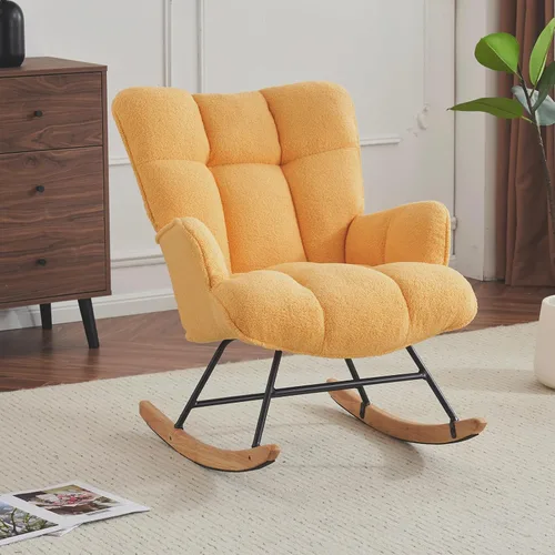 Vista 13 de SAETSFEG - Mecedora tapizada estilo osito de peluche para cuarto de bebé, con respaldo alto, silla de columpio con asiento acolchado, cómoda silla