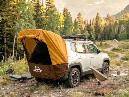 Vista 2 de Tienda de Campamento HASIKA para 2 Personas, Protección Solar, Protección de Privacidad, Fácil de Instalar en 120 Segundos, Impermeable 3000MM, UPF