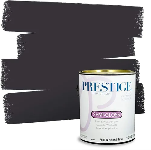 Vista 238 de PRESTIGE Pinturas Pintura Exterior e Imprimación en Uno, 1 Galón, Mate, Combinación Comparable de Sherwin Williams* Black Magic* SW6991-PCM
