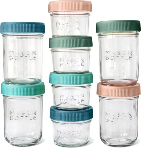 Vista 9 de Mason Bottle Tarros de almacenamiento de leche materna de 4 onzas (paquete de 12) – Recipientes de vidrio reutilizables para alimentos para bebés