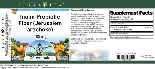 Vista 3 de Fibra Probiótica de Inulina (alcachofa de Jerusalén) - 450 mg (100 Cápsulas, ZIN: 570988)