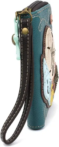 Vista 5 de CHALA Cartera con cremallera alrededor, pulsera, 8 ranuras para tarjetas de crédito, piel sintética resistente, Dólar de arena - Turquesa, Cartera