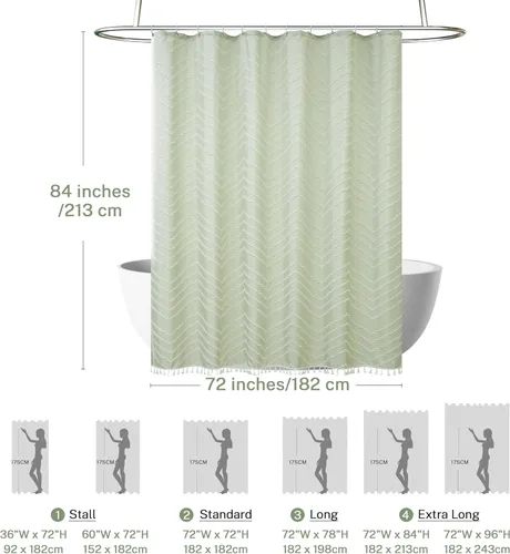 Vista 56 de Cortina de ducha Siiluminisoy de 36x72 beige, cortina de ducha de tela de tamaño pequeño, cortinas de ducha de tela con tufting, diseño chevron a