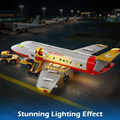 Vista 8 de HOGOKIDS Juego de construcción de avión urbano de 2 estilos con luz LED, bloques de construcción de aviones, interruptor de carga de pasajeros
