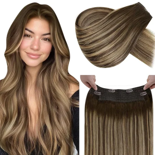 Vista 12 de LaaVoo Extensión de cola de caballo de cabello humano marrón para mujer, extensiones de cola de caballo marrón oscuro, extensiones de cabello humano