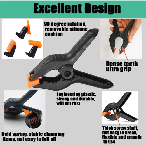 Vista 3 de Abrazaderas de resorte, paquete de 6, abrazaderas de resorte de plástico profesional de 6 pulgadas de alta resistencia para manualidades, clips