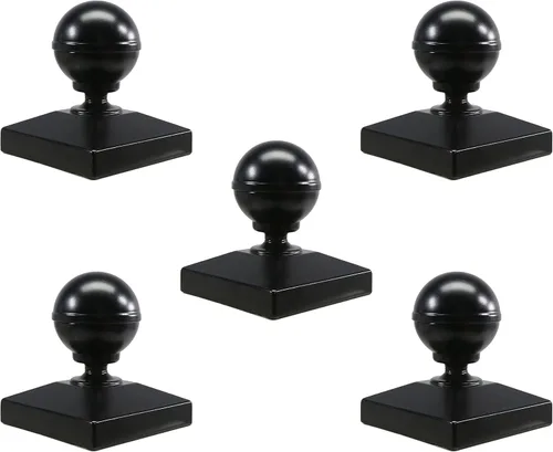 Vista 2 de Tapa cuadrada de aluminio negro para postes de valla de aluminio, tapas negras para postes de valla de aluminio, tapas negras (paquete de 5)