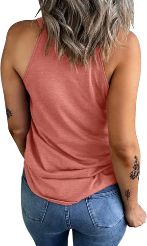 Vista 3 de KINLONSAIR - Camisetas sin mangas de verano para mujer con cuello redondo, estilo halter, para entrenamiento, casual, de tirantes, básicas A16_salmón