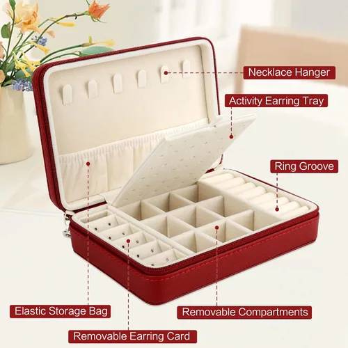 Vista 2 de DesignSter Joyero pequeño Estuche de joyería de viaje de piel sintética, organizador de joyas para collar, aretes, anillos, regalos para niñas