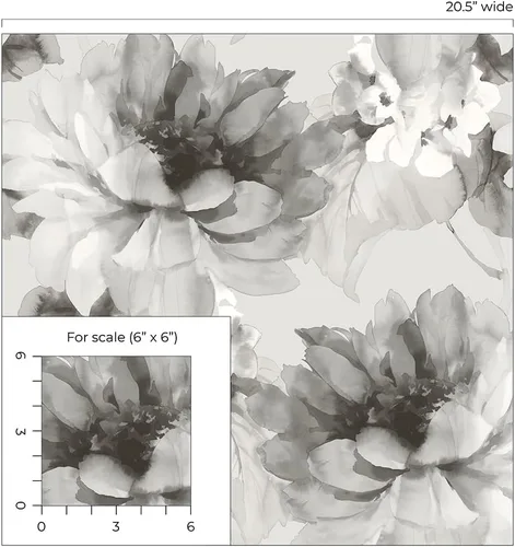 Vista 8 de NextWall Harry & Grace - Papel tapiz floral para despegar y pegar (ceniza y plata metálica)