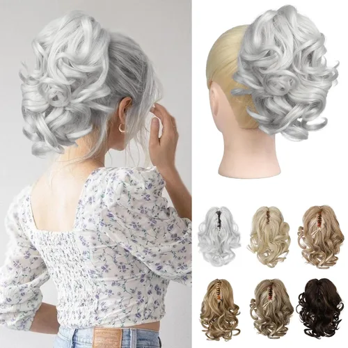 Vista 9 de REECHO Extensión de cola de caballo, 23 cm de largo, rizada, ondulada, pinza de clip para colas de caballo, extensiones de cabello HP001 para Negro