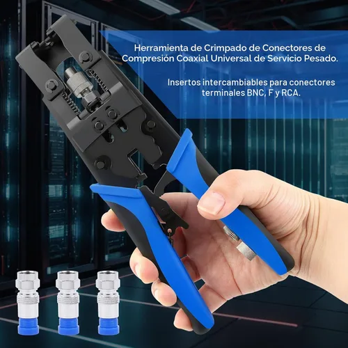 Vista 5 de Delgada Crimpadora de Cable Coaxial, Herramienta Ajustable Multifuncional de Compresión 3 en 1 para F BNC RCA, RG58 RG59 RG6, Pelacables Universal