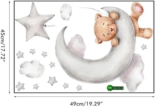 Vista 5 de Enfudid - 2 calcomanías de pared de oso de peluche durmiendo en la luna y estrellas para habitación de niños, habitación de bebé, habitación