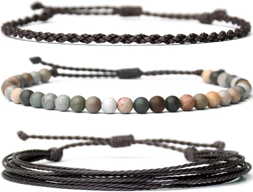 Vista 39 de Pulsera curativa hecha a mano con cuentas de piedra natural, regalo para hombres, pulsera de cuerda ajustable