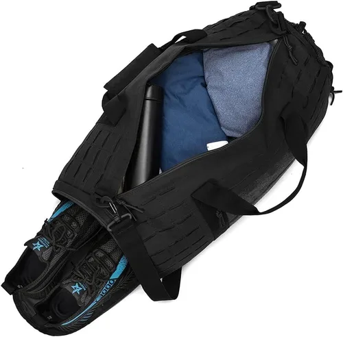 Vista 7 de Bolsa de lona táctica militar de 40 L, bolsa de gimnasio, bolsa deportiva de viaje, entrenamiento de fitness, lona impermeable con compartimento