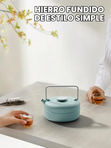 Vista 2 de Toptier Tetera con Infusor Extraíble, Hervidor de Té de Hierro Fundido Apto para Estufa, Diseño Cilíndrico de Geometría Sólida, Tetera Recubierta