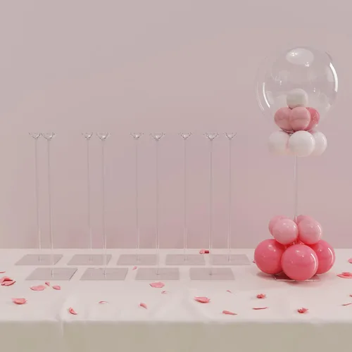 Vista 11 de YALLOVE Kit de soporte para globos de mesa de acrílico transparente, paquete de 4 soportes para palos de globos de 15.75 pulgadas con base