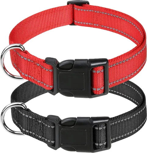 Vista 11 de Collares reflectantes de nailon para perros, 2 unidades, con hebilla de liberación rápida, collares de nailon de seguridad ajustables para perros