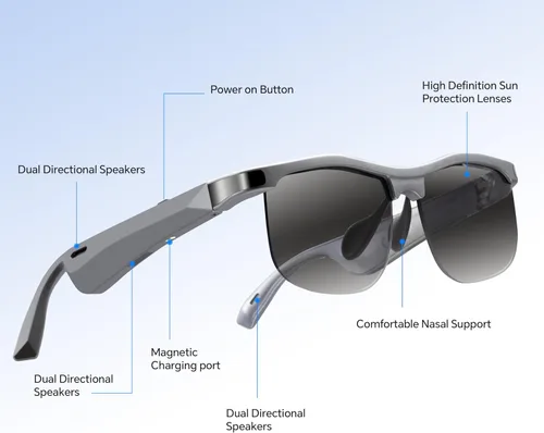 Vista 6 de AI Smart Sunglasses Bluetooth Translation App UV400 Viaje Conducción Pesca 160+ language support, open-ear audio, hands-free calling, voice
