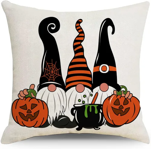 Vista 2 de MOJUN Juego de 4 fundas de almohada de Halloween de 18 x 18 pulgadas, fundas de almohada decorativas para sofá, sillón, casa rural, fiesta de Fundas