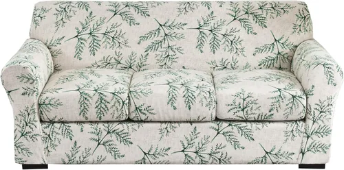 Vista 50 de KRFOONN Funda de sofá de 4 piezas con estampado para sofás de 3 cojines, funda elástica con 3 fundas de cojín separadas, protector de muebles