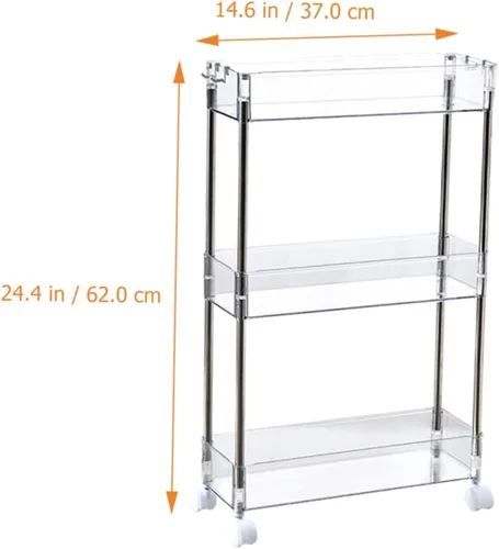 Vista 2 de Holibanna Carrito de almacenamiento delgado con ruedas de 3 niveles, estantería móvil, organizador de baño, blanco, transparente, para cocina, baño