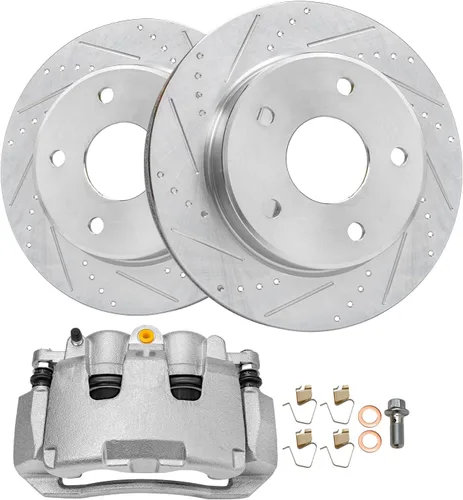 Vista 19 de Detroit Axle - Rotores de freno perforados traseros + repuesto de pinza de freno de disco trasera izquierda para Acura TL Honda Element - Juego de 3