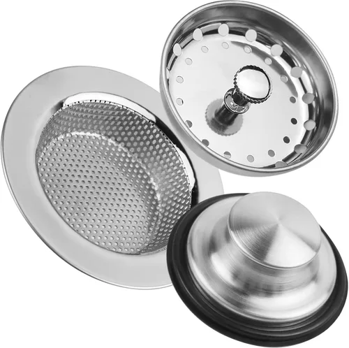 Vista 8 de 3 piezas de tapón para fregadero de cocina, 3 en 1 colador de cesta de fregadero de cocina, tapón universal antiobstrucción de acero inoxidable