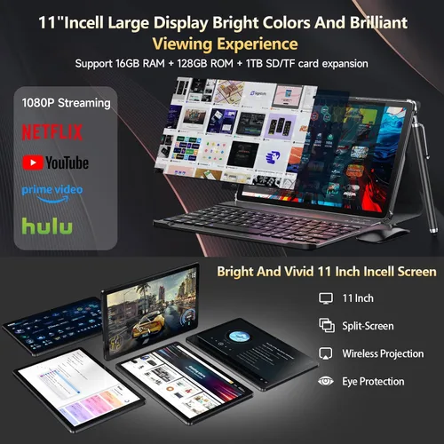 Vista 5 de Android 15 Tablet 2026 Última tableta de 11 pulgadas con teclado, 128 GB ROM 16 GB RAM 2TB Expand, 8000 mAh, tabletas Octa-Core con WiFi 5G/2.4G