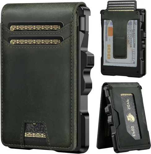 Vista 11 de furid Cartera de cuero genuino para hombres: billetera minimalista Café espresso de grano completo