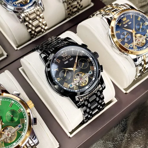 Vista 3 de OLEVS Relojes automáticos mecánicos Tourbillon de acero inoxidable para hombre, impermeables, luminosos, de lujo, relojes de pulsera