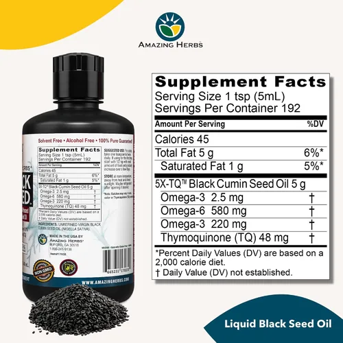 Vista 5 de Amazing Herbs Aceite de semilla negra egipcia, sin gluten, sin OMG, prensado en frío, Nigella sativa ayuda a la salud digestiva, apoyo inmunológico