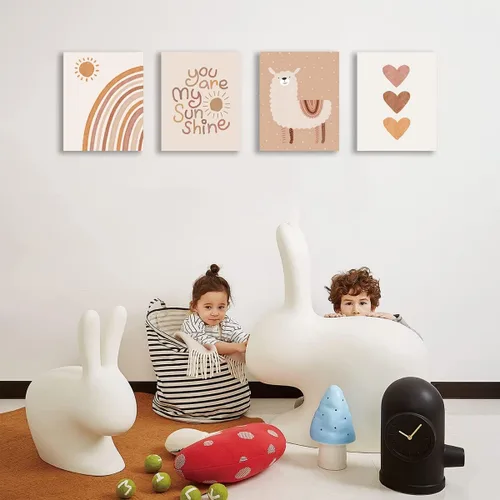 Vista 5 de Quzenu Lienzo bohemio con diseño de arco iris con texto en inglés «You Are My Sunshine» enmarcado para decoración de habitación de bebé y niña, arte