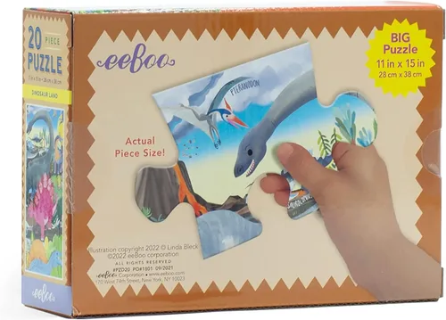 Vista 3 de eeBoo Rompecabezas de 20 piezas – Dinosaur Land Rompecabezas infantil con temática prehistórica, piezas grandes para manos pequeñas para desarrollar