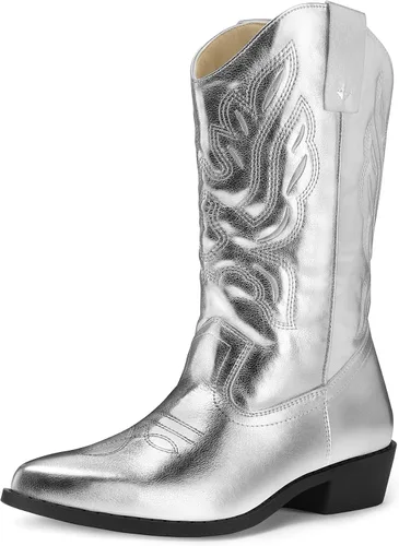 Vista 8 de mysoft Botas vaqueras para mujer, botas vaqueras de tacón grueso a media