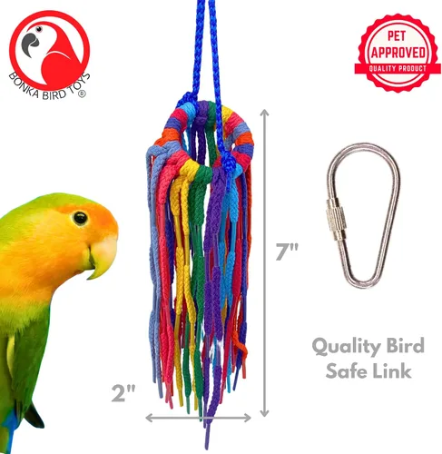 Vista 2 de Bonka Bird Toys 51214 Aglet Heaven - Cordón de algodón con Aglets de plástico y anillo de 2 pulgadas para periquitos, cacatúas, cuáqueros, Pionus