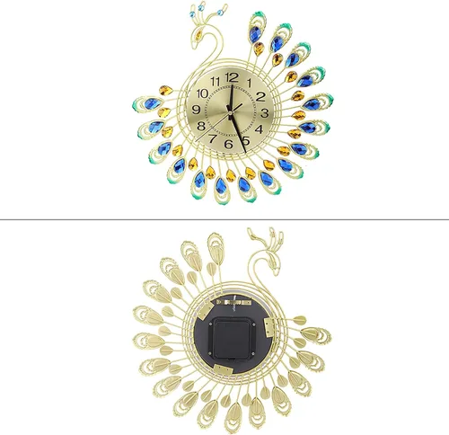 Vista 6 de Reloj de pared de pavo real, reloj de pared sin tictac, reloj de pared con forma de pavo real, moderno reloj de hierro 3D, reloj de pared de 14.6 x