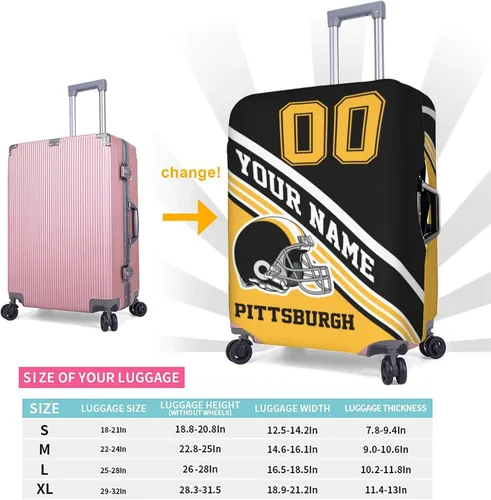 Vista 2 de Funda de equipaje personalizada, funda de maleta personalizada, diseña tu nombre y número, protector de equipaje elástico lavable, Pittsburgh