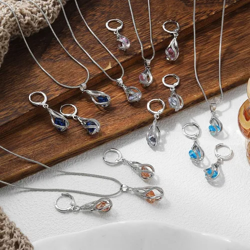 Vista 5 de IFKM Silver Jewelry Sets for Women Rhinestone Crystal CZ Bridal Bridesmaid Accessories Necklace Earrings set for Wedding Prom Anniversary Birthday