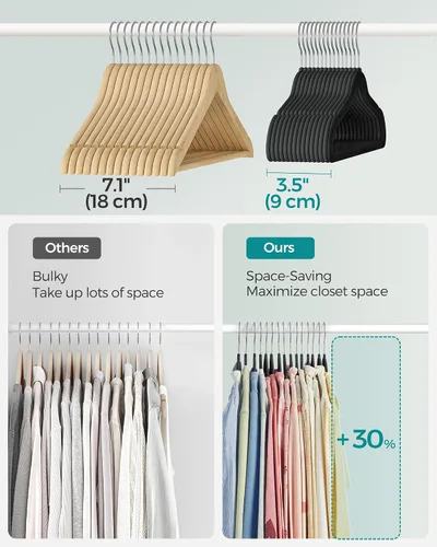 Vista 4 de SONGMICS Perchas para Bebés y Niños Paquete de 50 para Armario, 11.8 x 8.1 pulgadas, ganchos giratorios plateados de 360°, perchas de terciopelo