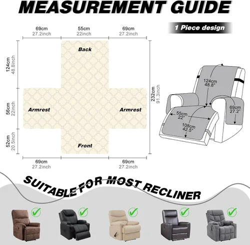 Vista 5 de TAOCOCO Fundas reclinables 100% impermeables, con correas para las piernas, funda de sofá reclinable reversible para silla reclinable, protector