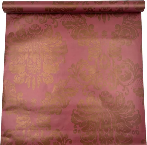 Vista 2 de Yifely Papel autoadhesivo 17.7x118.1 in de los muebles del PVC del trazador de líneas del cajón del estante del damasco dorado rojo