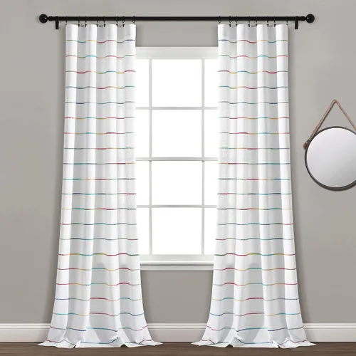Vista 13 de Lush Decor Paneles de cortina de ventana de algodón teñido con hilo de rayas degradadas, par de cortinas de 40 pulgadas de ancho x 63 pulgadas