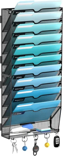 Vista 24 de 5 Tier Wall File Organizer, Metal Holder with Bottom Hooks Negro